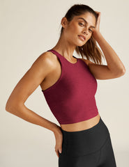 red high-neck racerback cropped tank top.