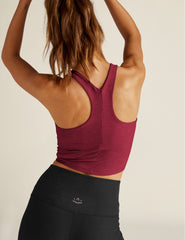 red high-neck racerback cropped tank top.