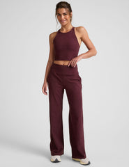 red high-neck racerback cropped tank top.