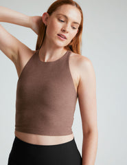 brown high-neck racerback cropped tank top.