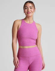 purple high-neck racerback cropped tank top.
