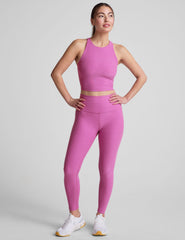 purple high-neck racerback cropped tank top.