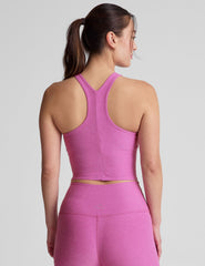 purple high-neck racerback cropped tank top.