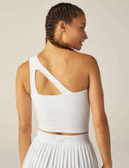 white one shoulder cropped tank