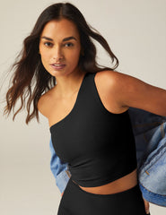 black one shoulder cropped tank