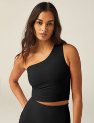 black one shoulder cropped tank