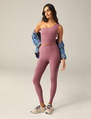 purple spacedye cropped one-shoulder tank top.