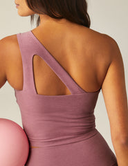 purple spacedye cropped one-shoulder tank top.