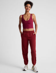 red v-neck cropped tank top.