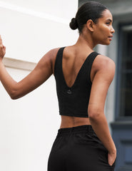 black v-neck cropped tank top.
