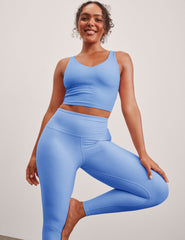 blue v-neck cropped tank top.