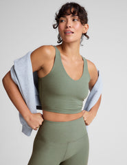 green double v-neck cropped tank top.