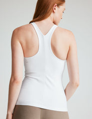white high-neck long length racerback tank top.