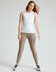 white high-neck long length racerback tank top.