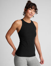 black high-neck racerback classic length tank top.