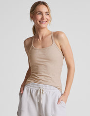 brown full length slim strapped racerback tank top.