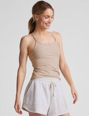 brown full length slim strapped racerback tank top.