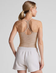 brown full length slim strapped racerback tank top.