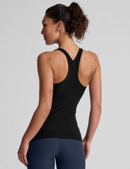 black high scoop neck racerback classic length tank.