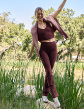 red cropped tank top with a soft front and back v-neck.