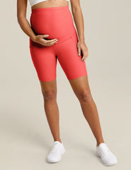 pink maternity biker shorts with pocket at sides