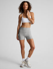 gray high-waisted 3" inseam biker shorts.