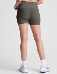gray high-waisted 3" inseam biker shorts.