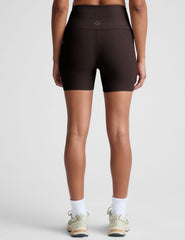 brown high-waisted 5" inseam biker shorts.