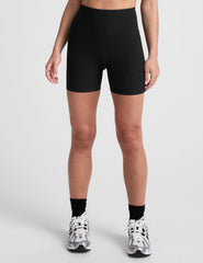 black high-waisted 5" inseam biker shorts.