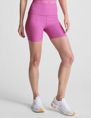 pink high-waisted 5" length biker shorts.