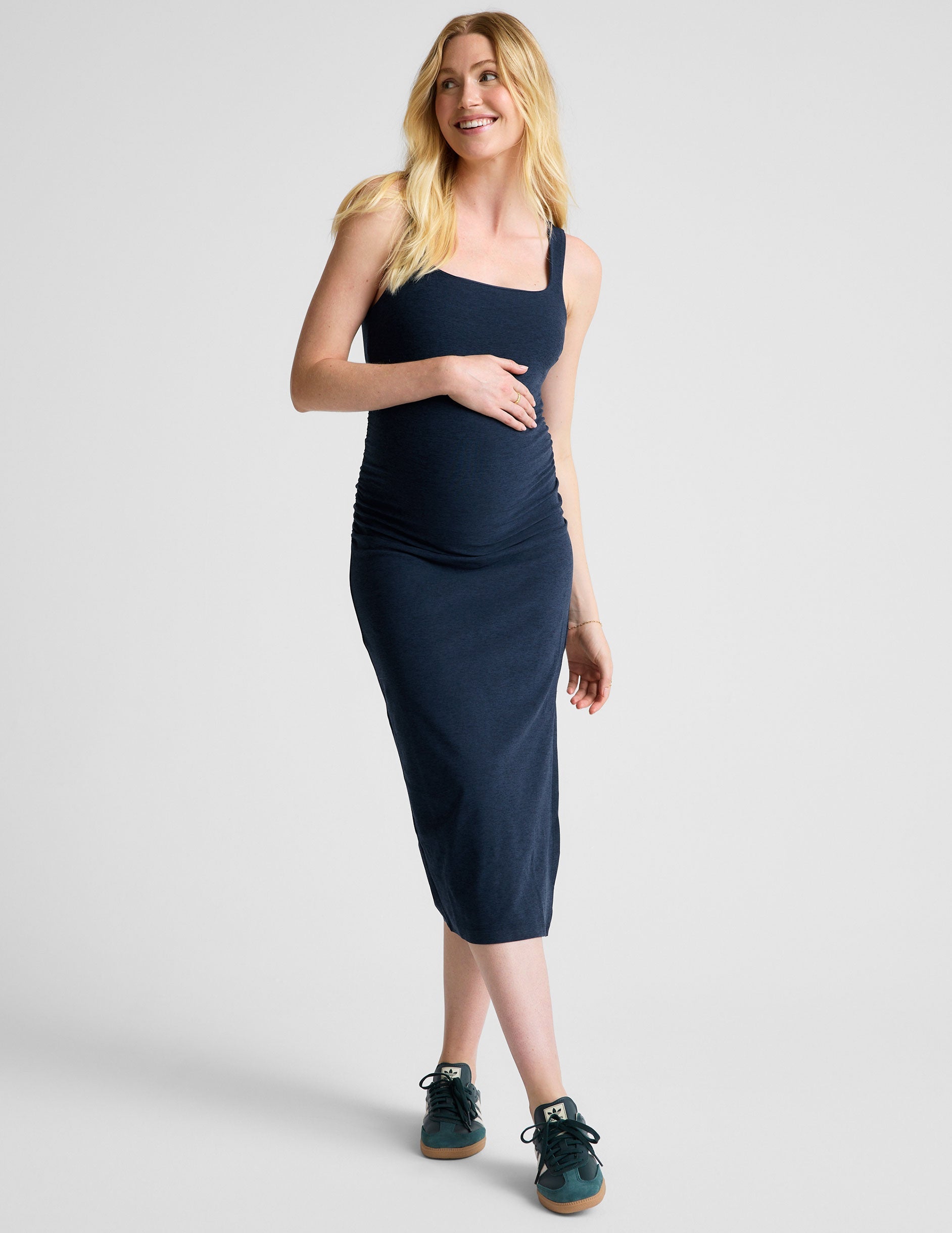 blue maternity sleeveless maxi square neck dress