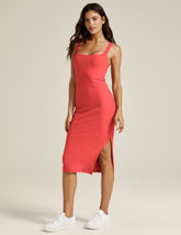 pink midi dress with slit at sides