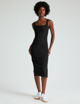 black midi sleeveless dress