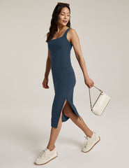 blue midi square neck dress