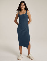 blue midi square neck dress