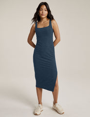 blue midi square neck dress