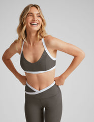 gray and white sport bra