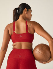 red scoop neck bra top.