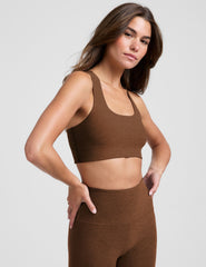 brown long line racerback bra.