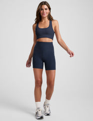 blue long line racerback bra.