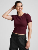 red ribbed cropped t-shirt.