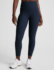 blue high-waisted midi ribbed leggings.