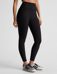 black midi length ribbed leggings with a 4" waistband. 