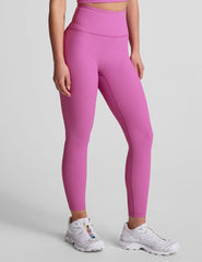 pink midi length ribbed leggings with a 4" waistband. 