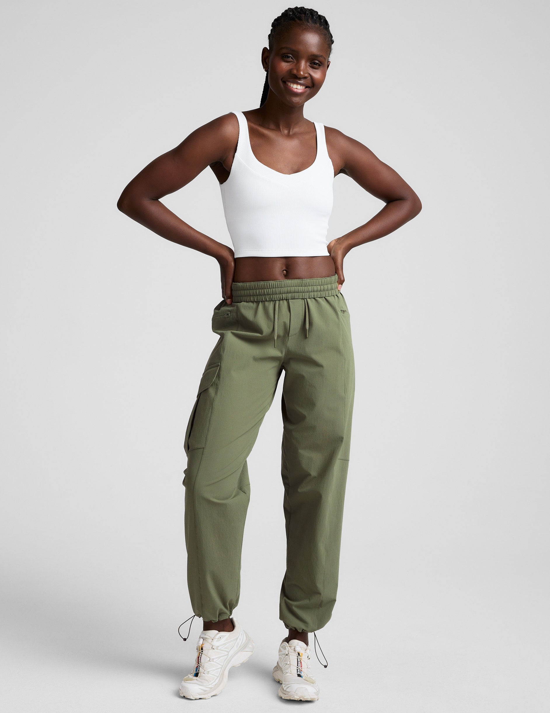 white ribbed cropped tank with a front and back soft v neckline.