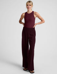 red high-neck ribbed racerback tank.