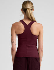 red high-neck ribbed racerback tank.