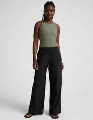 green high-neck ribbed racerback tank top.