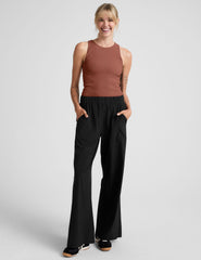 red high-neck ribbed racerback tank.