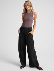 brown high-neck racerback ribbed tank top.